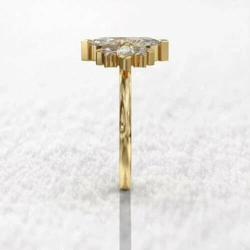 2.70 Ct White Moissanite Marquise Cut Bridle Engagement Ring 14K Yellow Gold FN
