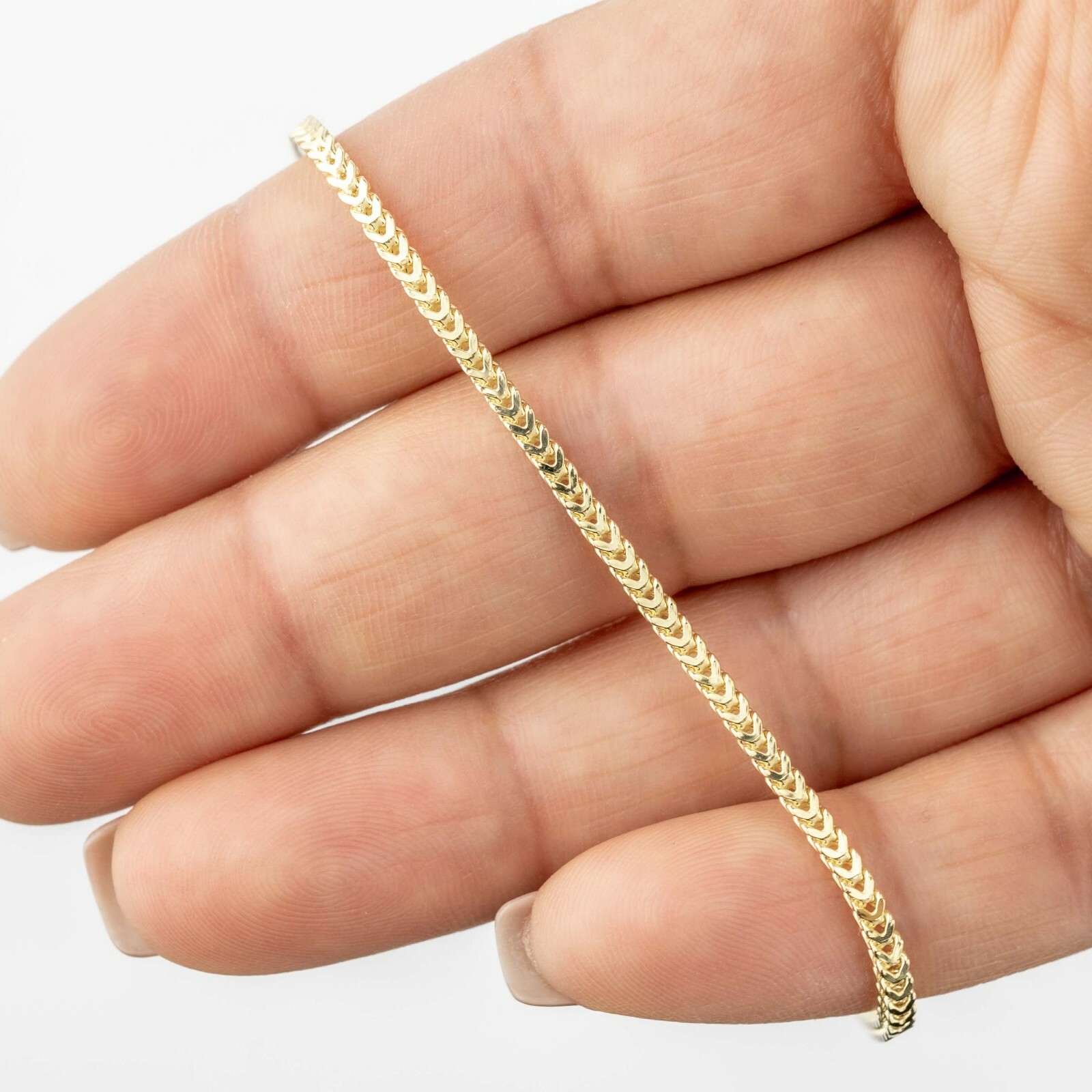2mm Italian Square Franco Link Pave Chain Necklace Real 10K Yellow Gold