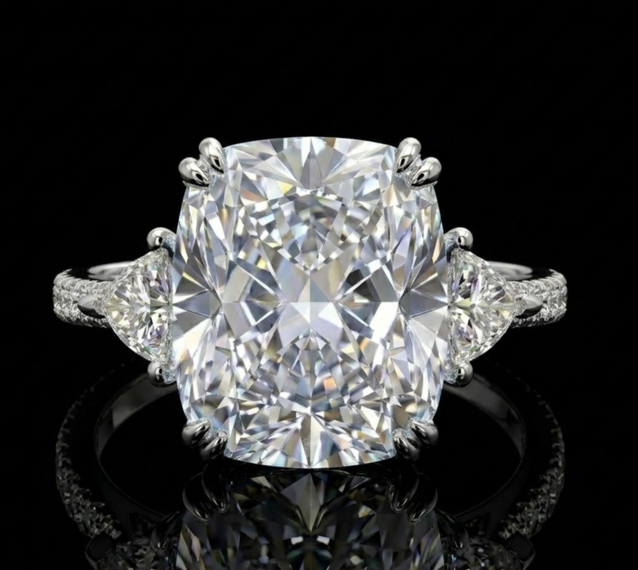 8.00 Ct Certified Cushion Cut White Natural Diamond Ring VVS1 White Gold Finish