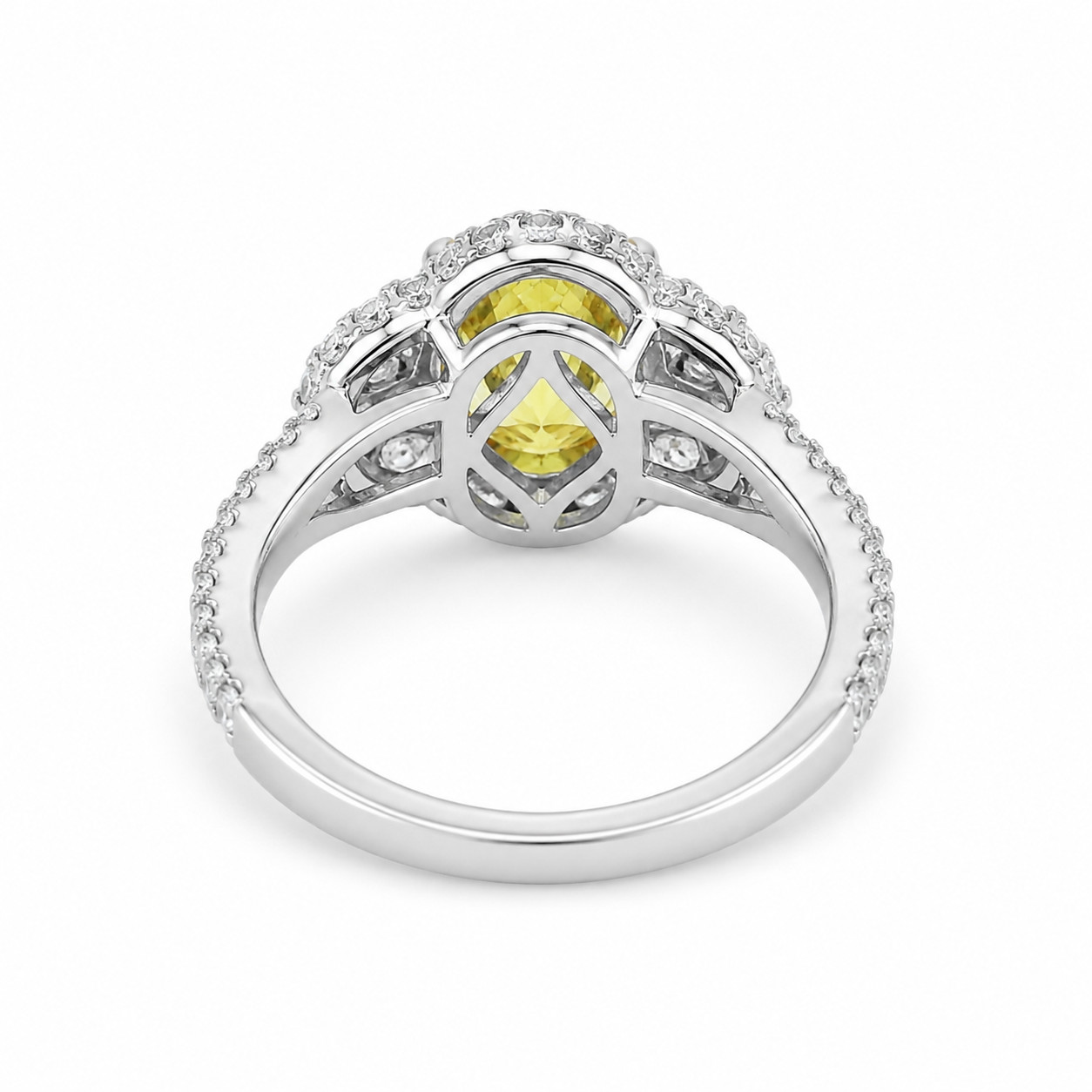 GIA Fancy Vivid Yellow Natural Diamond Ring 18K White Gold | 2.14ctw | Half Moon