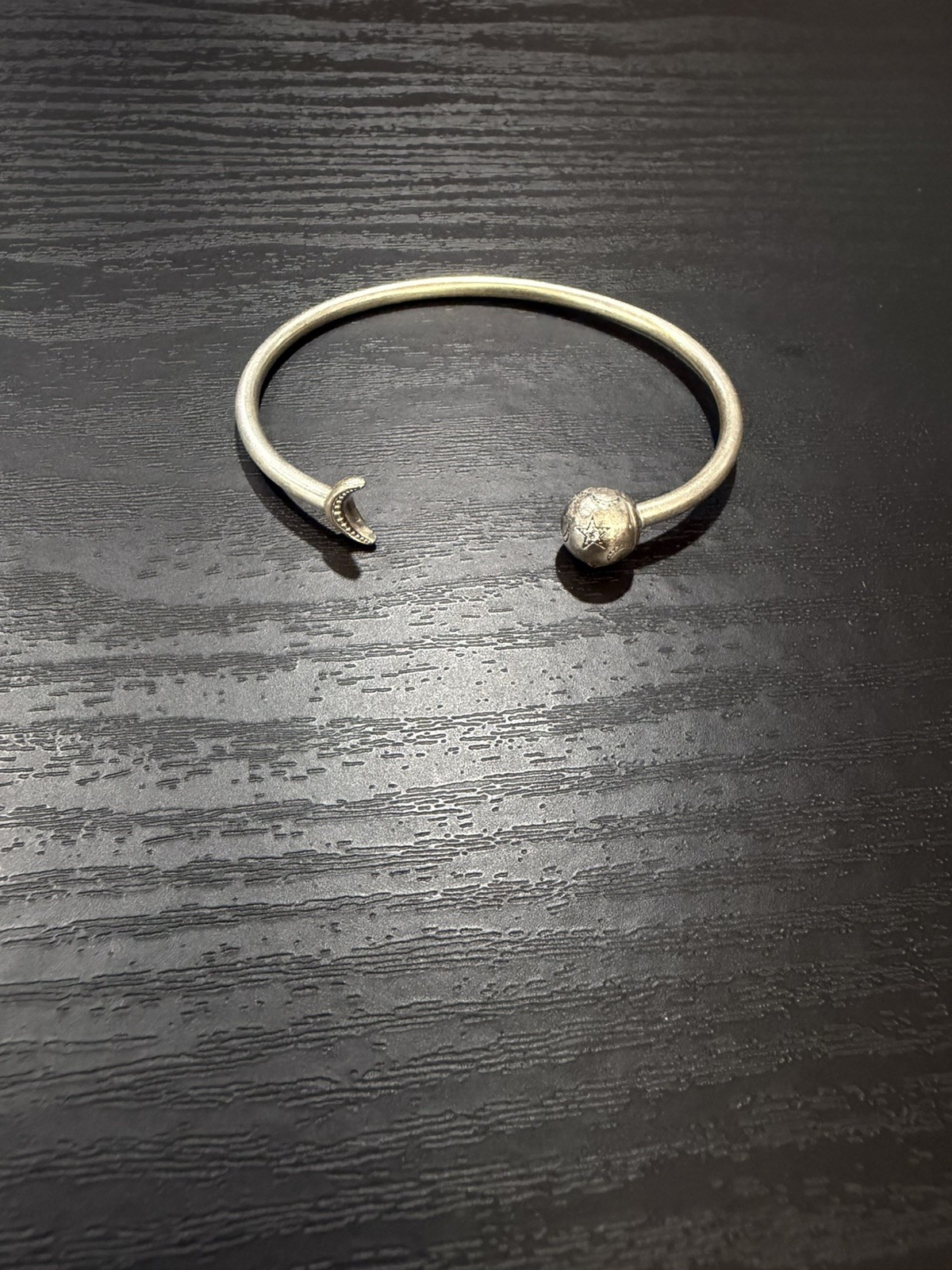 Pandora Sterling Silver Open Cuff Bangle Bracelet Moon & Stars- 6 3/4