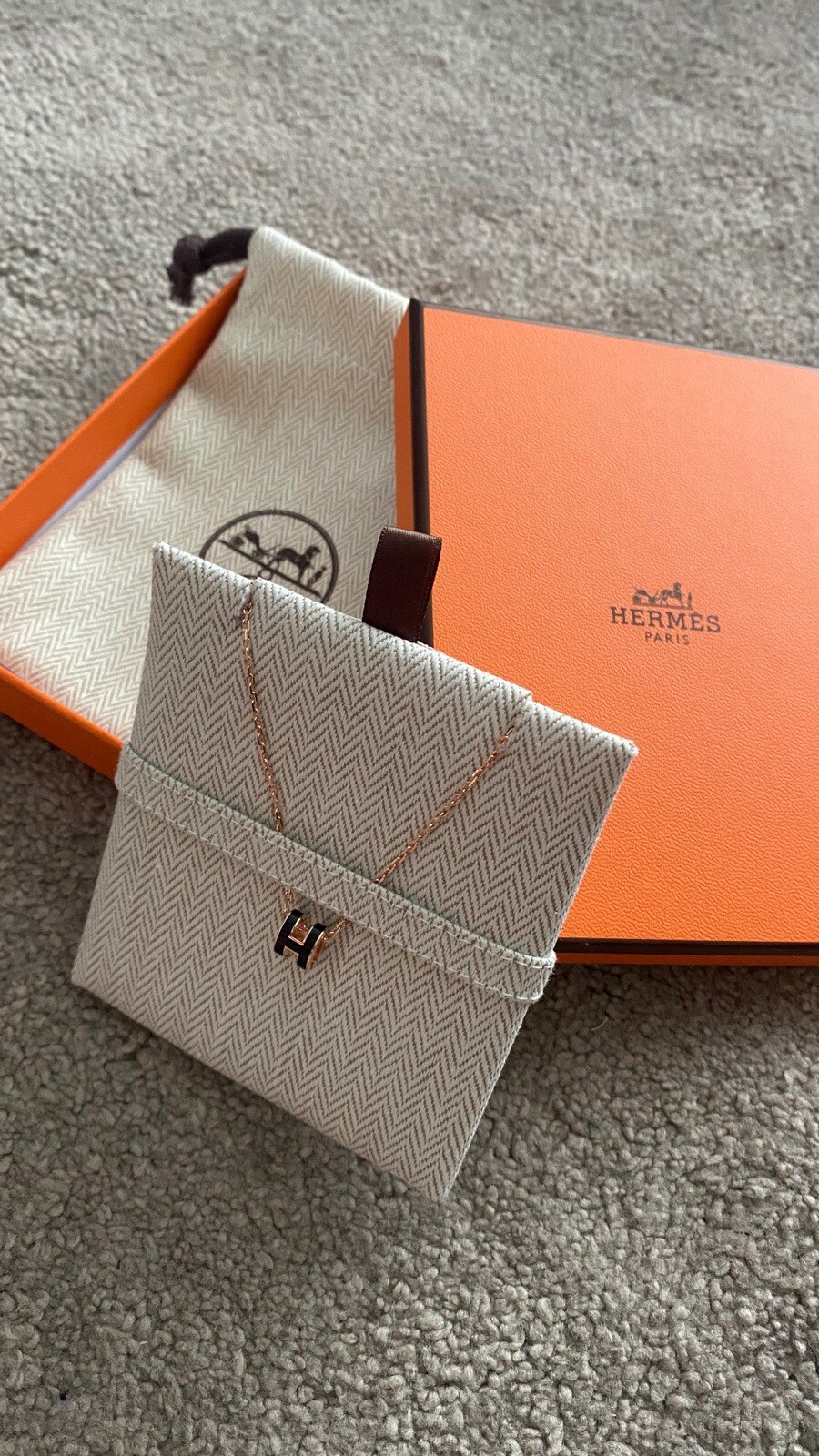 Genuine Hermes Mini Pop H Necklace – Black Noir Rose Gold Chain