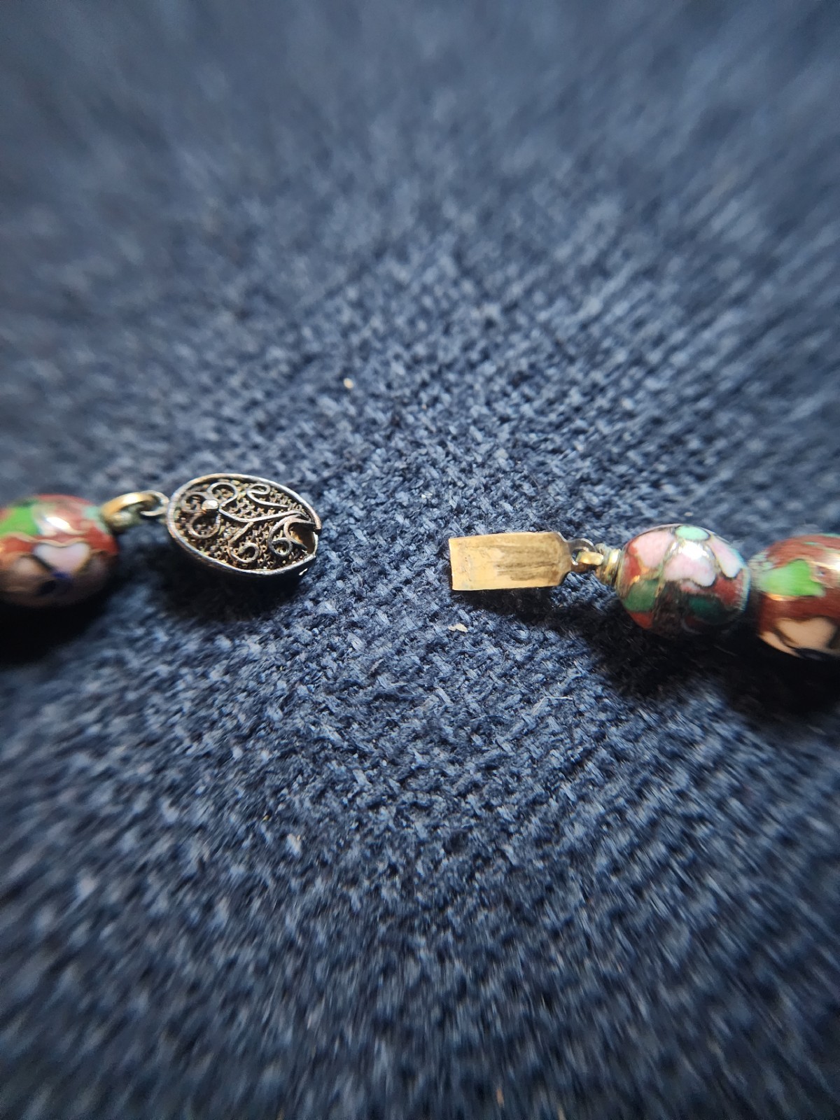 vintage chinese cloisonne bead necklace With Silver 925 Clasp
