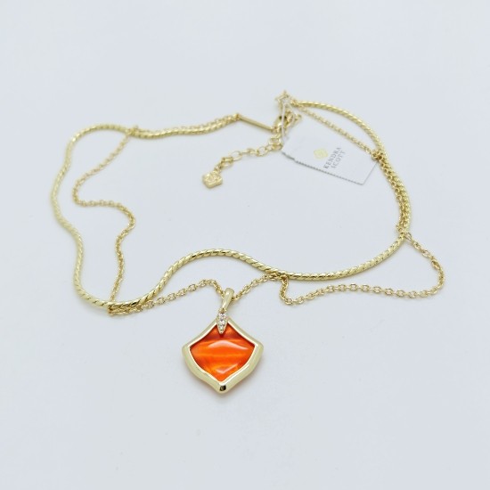 New Kendra Scott Joelle Gold Multi Strand Necklace in Orange Banded Agate