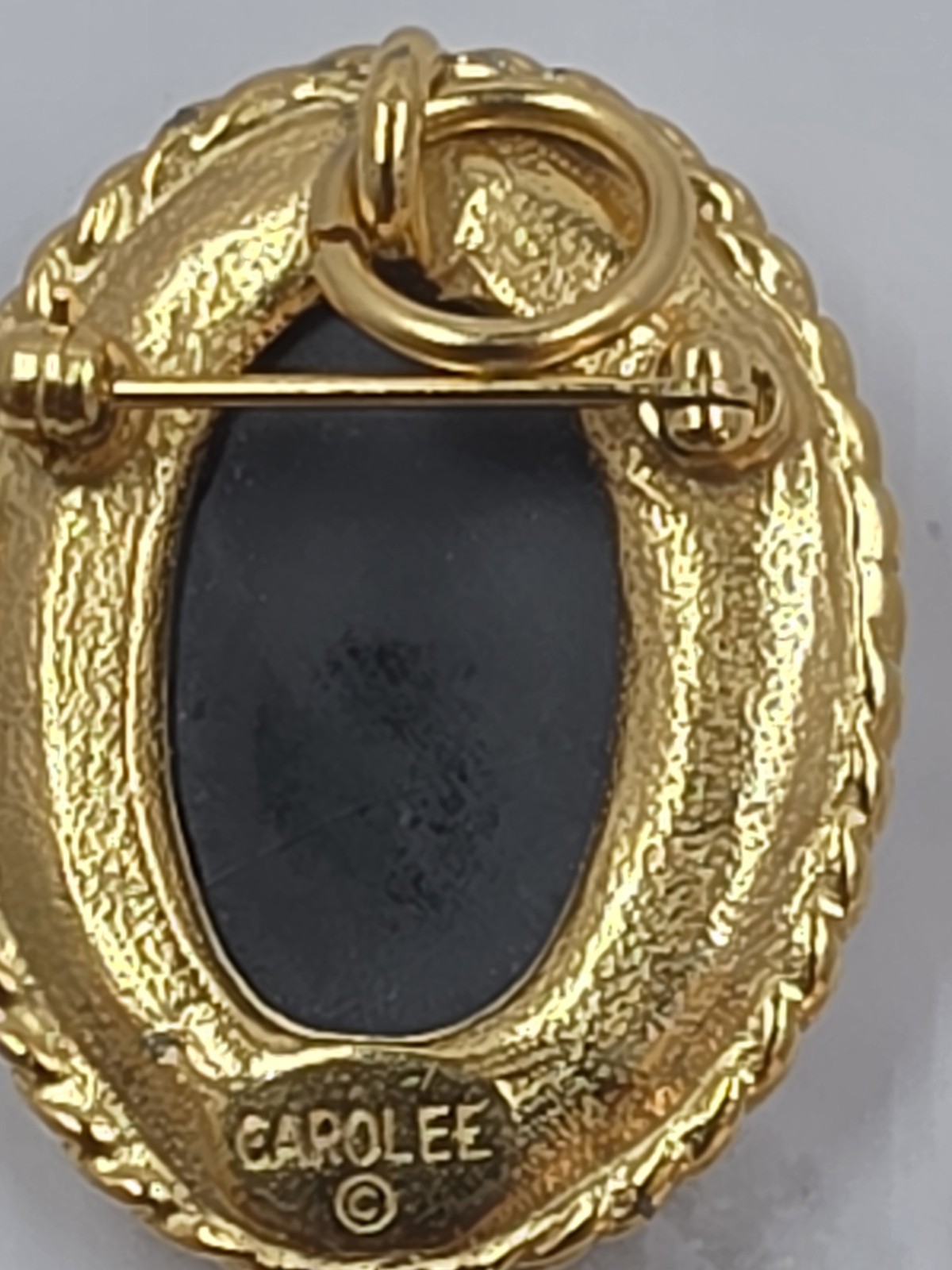 Carolee Oval Floral Cameo Brooch Pin, Gold Tone, Brown & Cream Colors