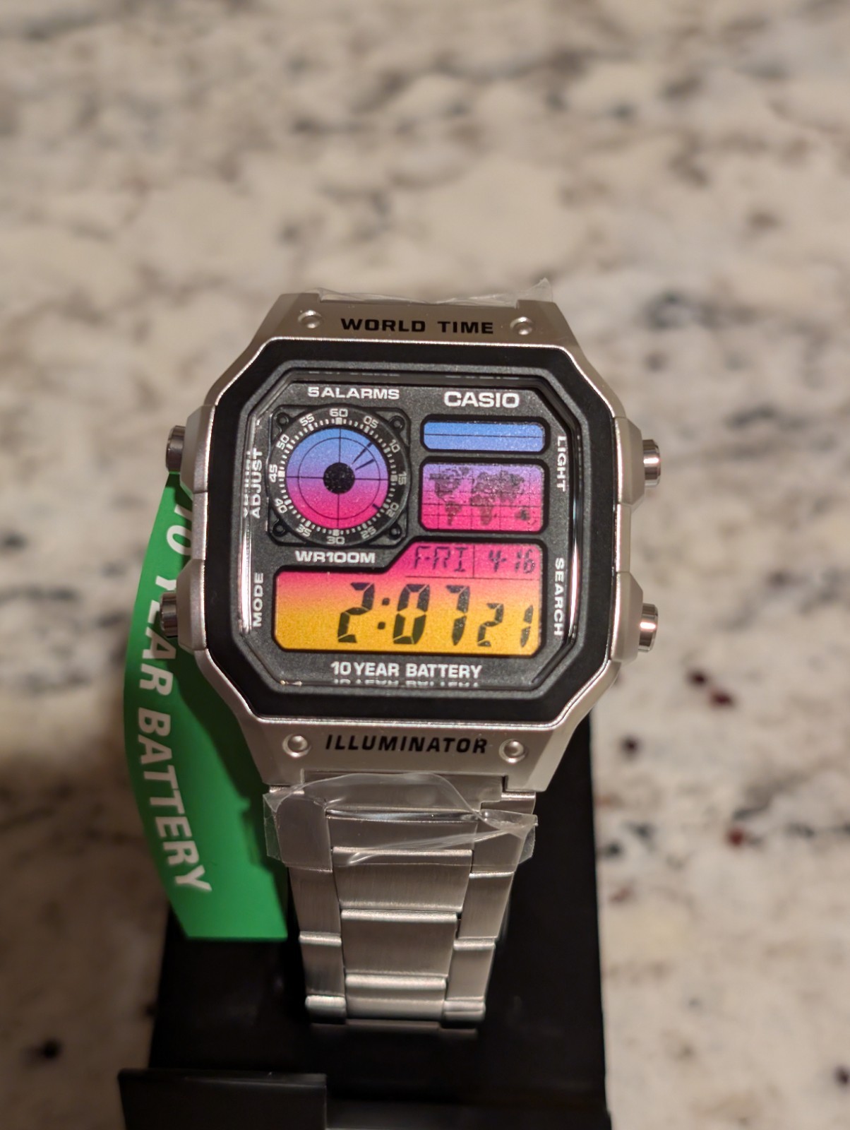 CASIO AE-1200 WHD Silver Vice City Sunset Mod Casio Royale World time Gradient