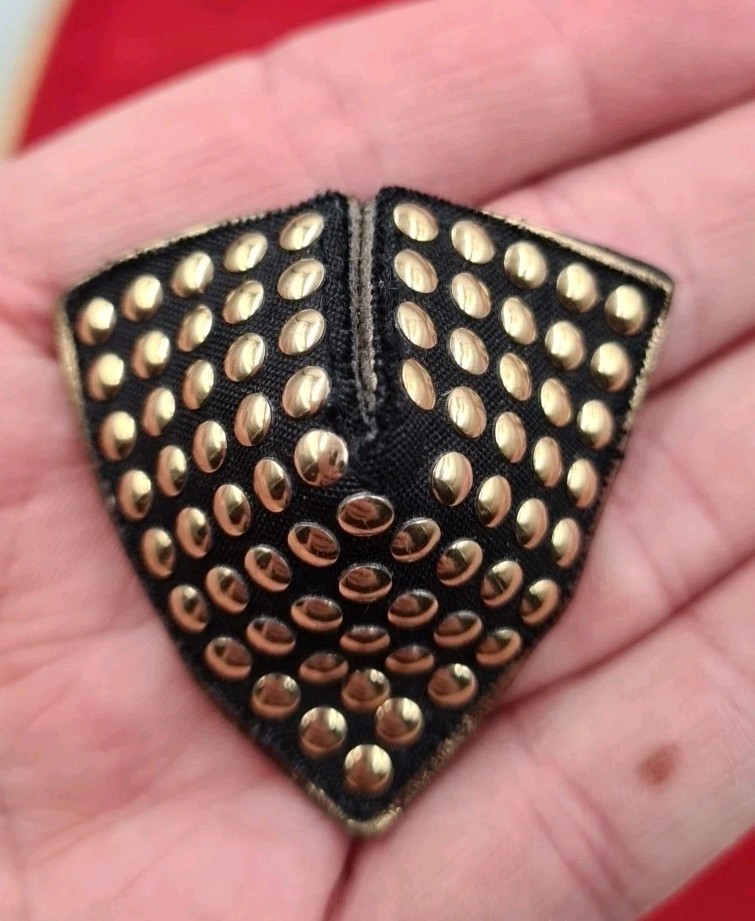 Vintage BLUETTE Black Gold Studded Fabric Faux Leather Large Clip-On Earrings