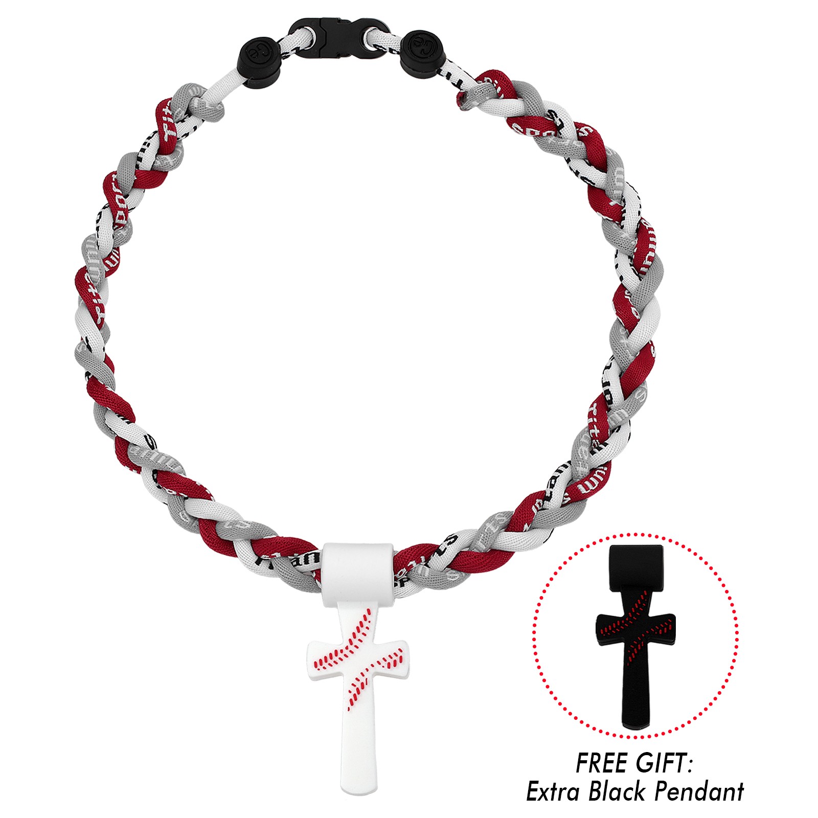 ‌Boys Kids Baseball Triple Braided Necklace Tornado Cross Philippians 4:13 Rope