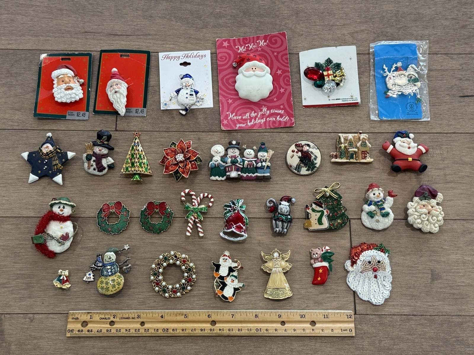Vintage Holiday Jewelry Ceramic Enamel Christmas Tree Brooch Lapel PINS Lot