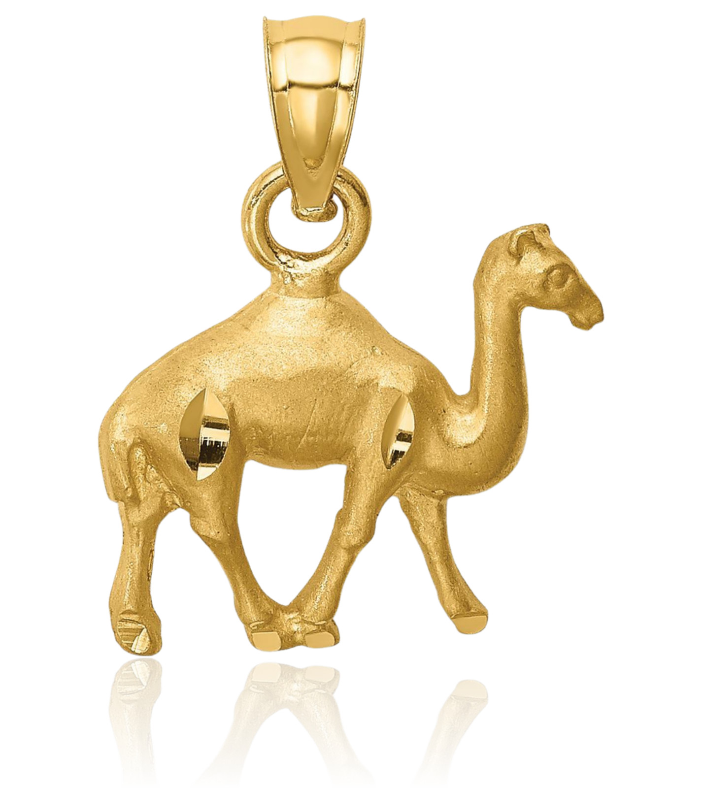14K Solid Yellow Gold Small Camel Pendant Necklace 17mm 5/8 inch Diamond Cut,