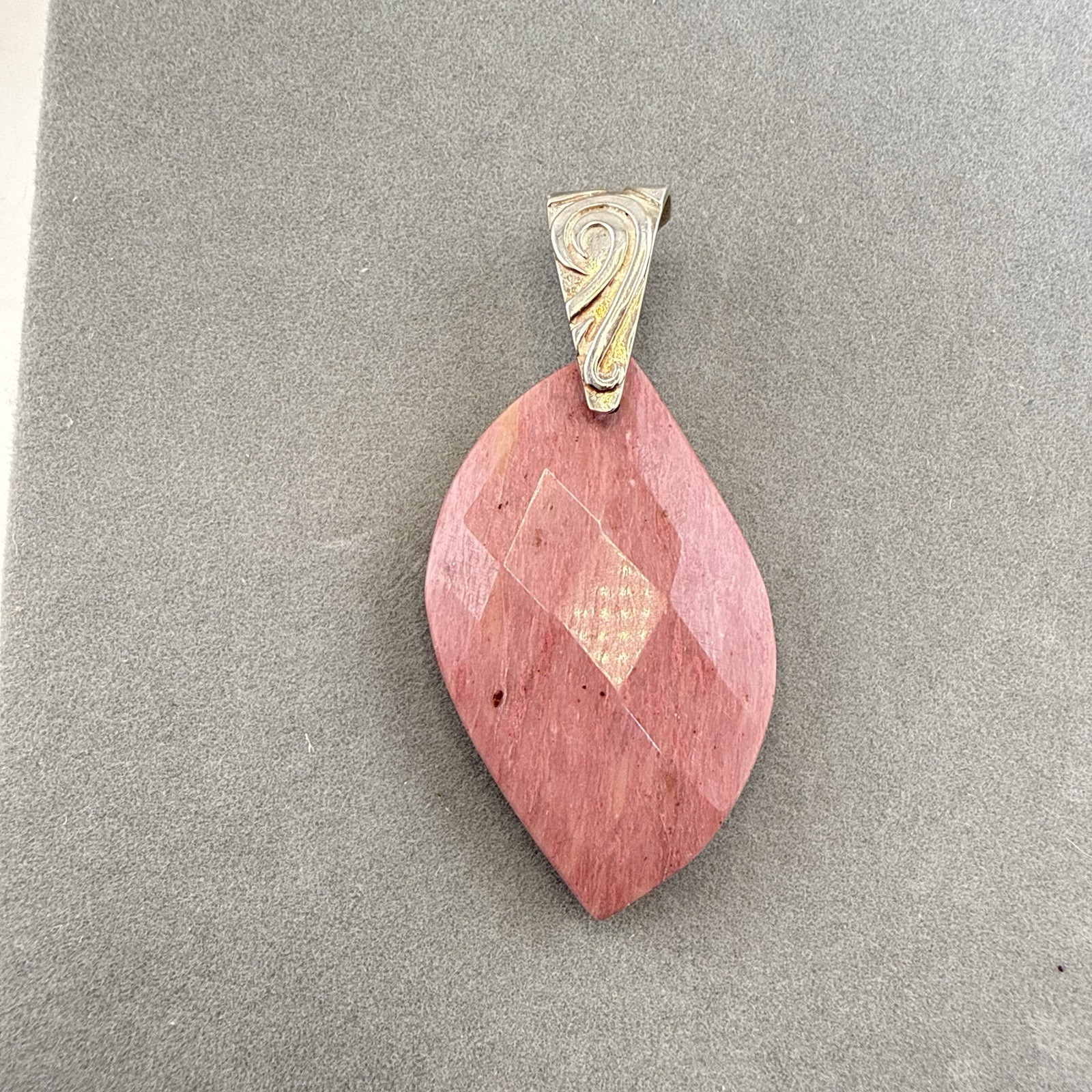 Jay King Pendant Pink Stone Chunky Artsy Organic Carved 28 grams Sterling Silver