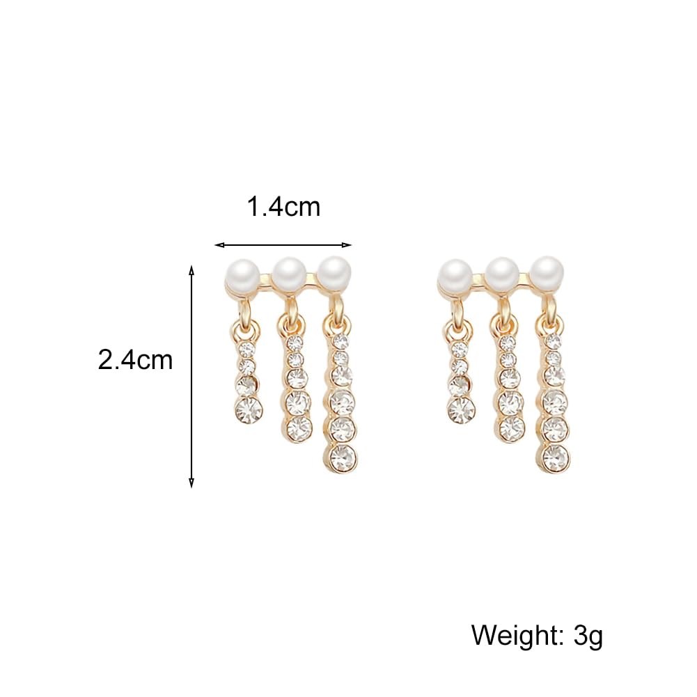 Pearl Crystal Tassel Earrings for Women Trendy Round Pearl Stud Earring Gli – 02