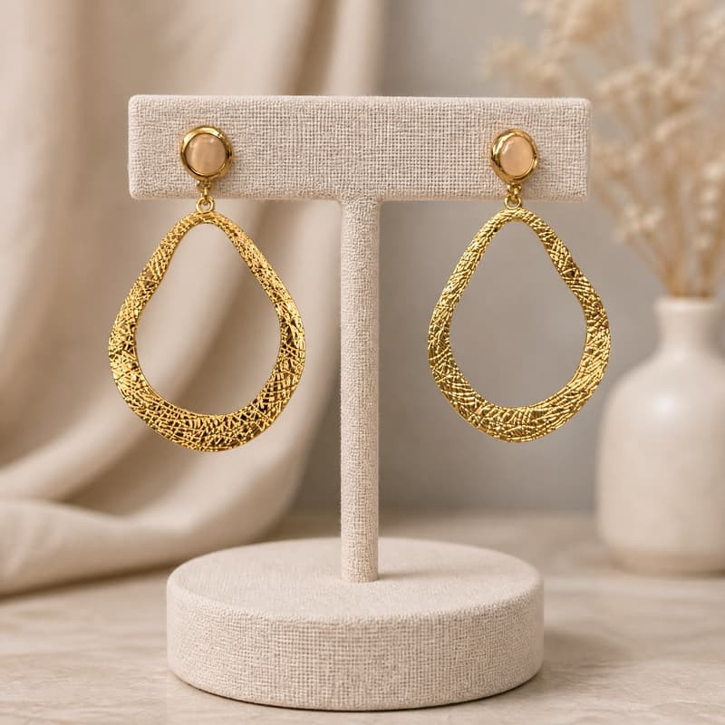 Elegant Gold Textured Open Teardrop Dangle Earrings Fashion Statement Jewelry