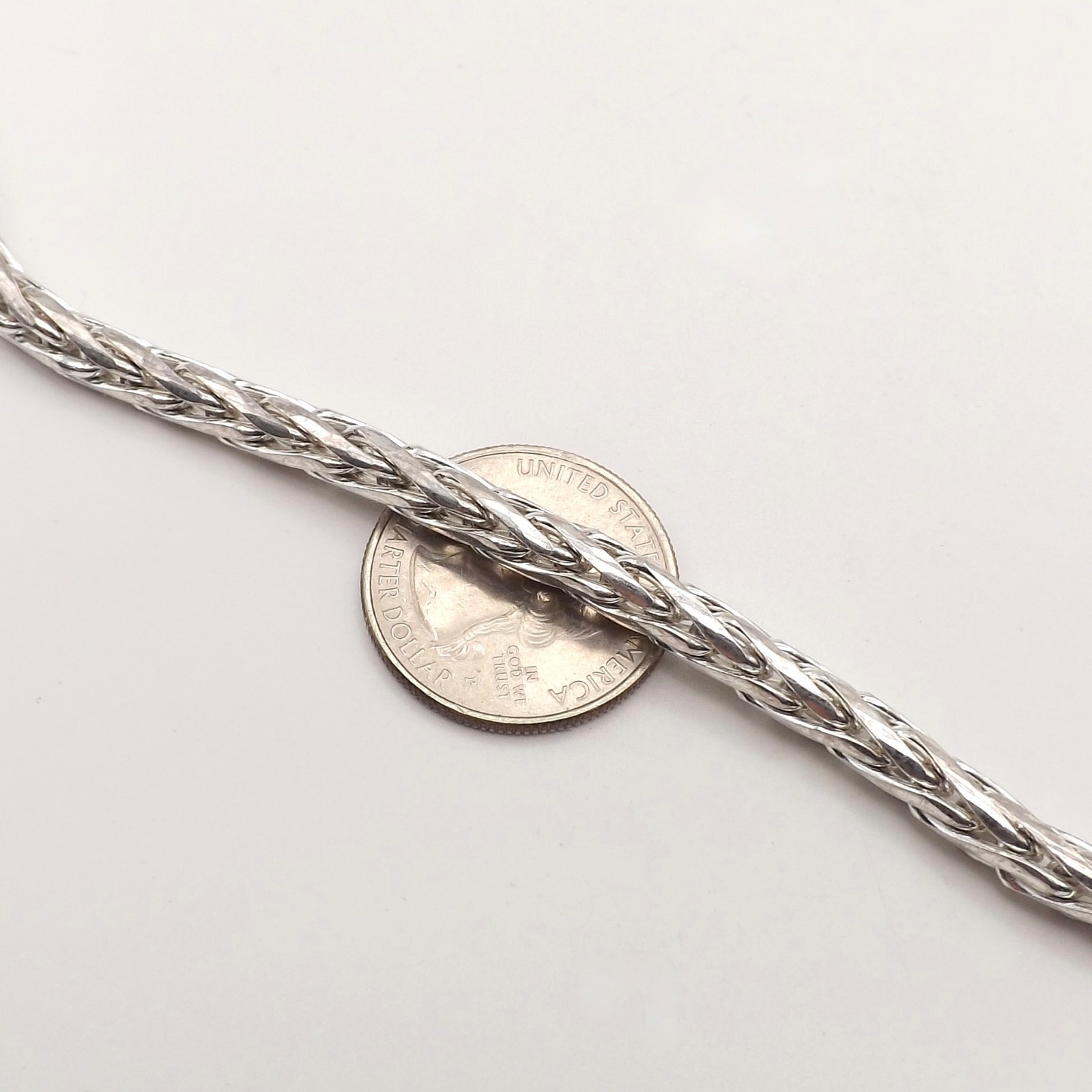 Sterling Ever Silver Round Wheat Link Pendant Chain Solid Necklace 18in