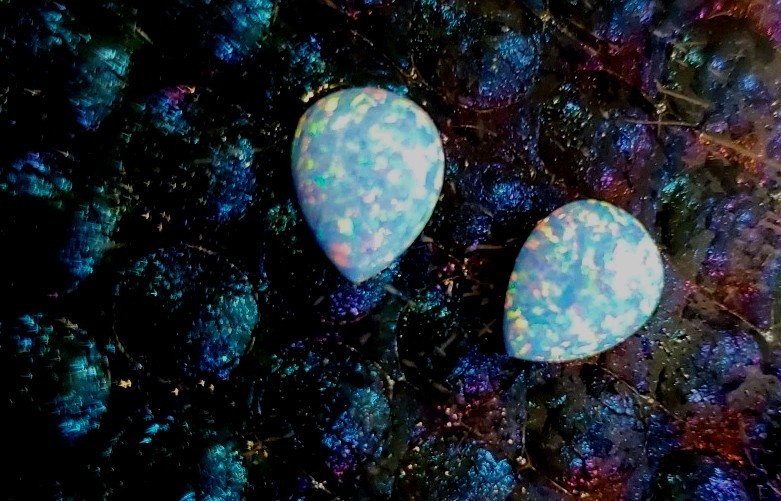 Two Set 0.38ct Loose Lab Created Pear Cut Blue Pink GreenTriplet Opal 5 x 4.5 mm
