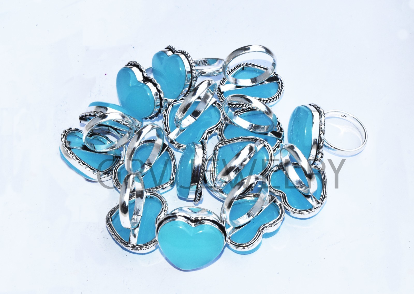 1-500 Pcs Chalcedon In Wholesale Stone Heart Ring Lot Bulk: Silver Plated Whr-73