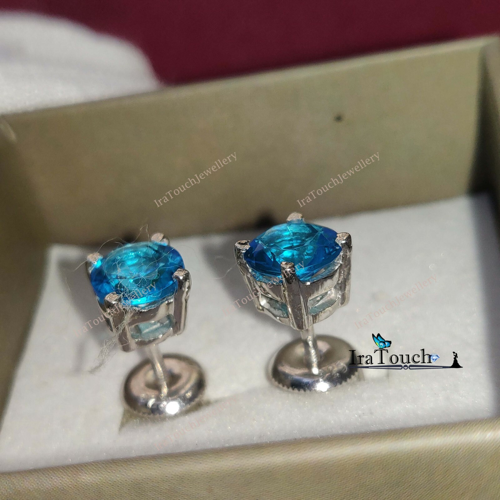 2Ct Round Lab-Created Blue Diamond Solitaire Stud Earring 14K White Gold Finish