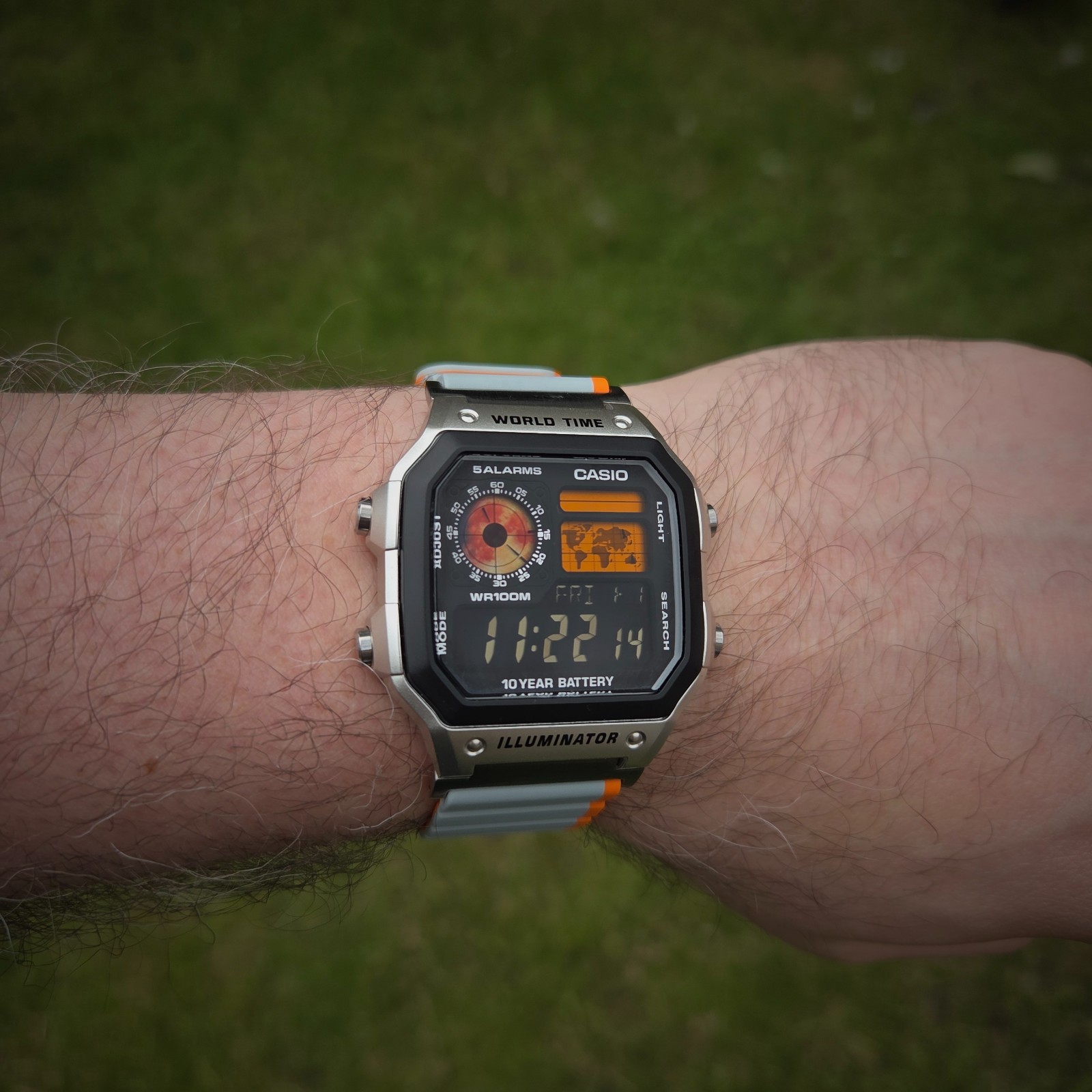CASIO AE-1200WHD. Royale World Time Watch Mod. Blood moon, Orange, Hydromod.