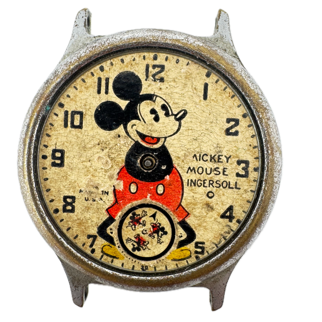 Vintage Ingersoll Mickey Mouse Men’s Mechanical Wristwatch USA Chrome Plated