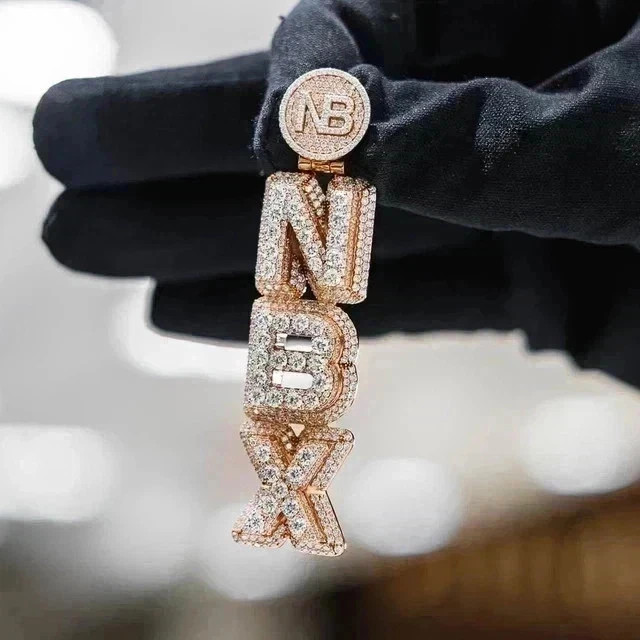 3 CT Real Moissanite Round Cut Custom Letter Men’s Pendant 14K Rose Gold Plated