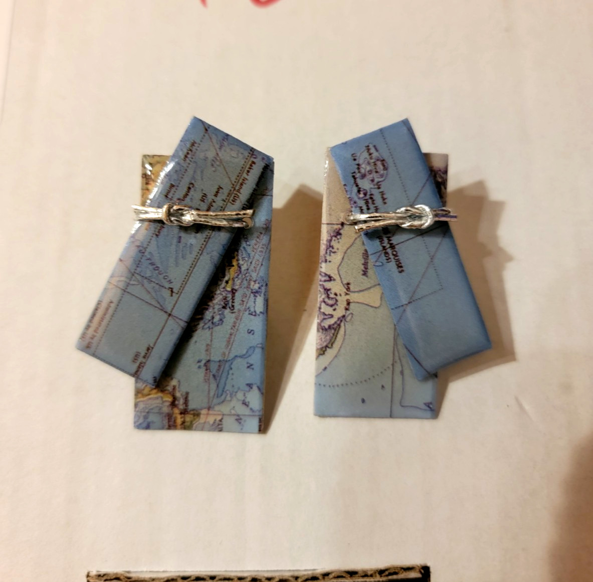 Globe Earrings World Map Pierced 1 3/4″ long Artisan created Enameled Metal