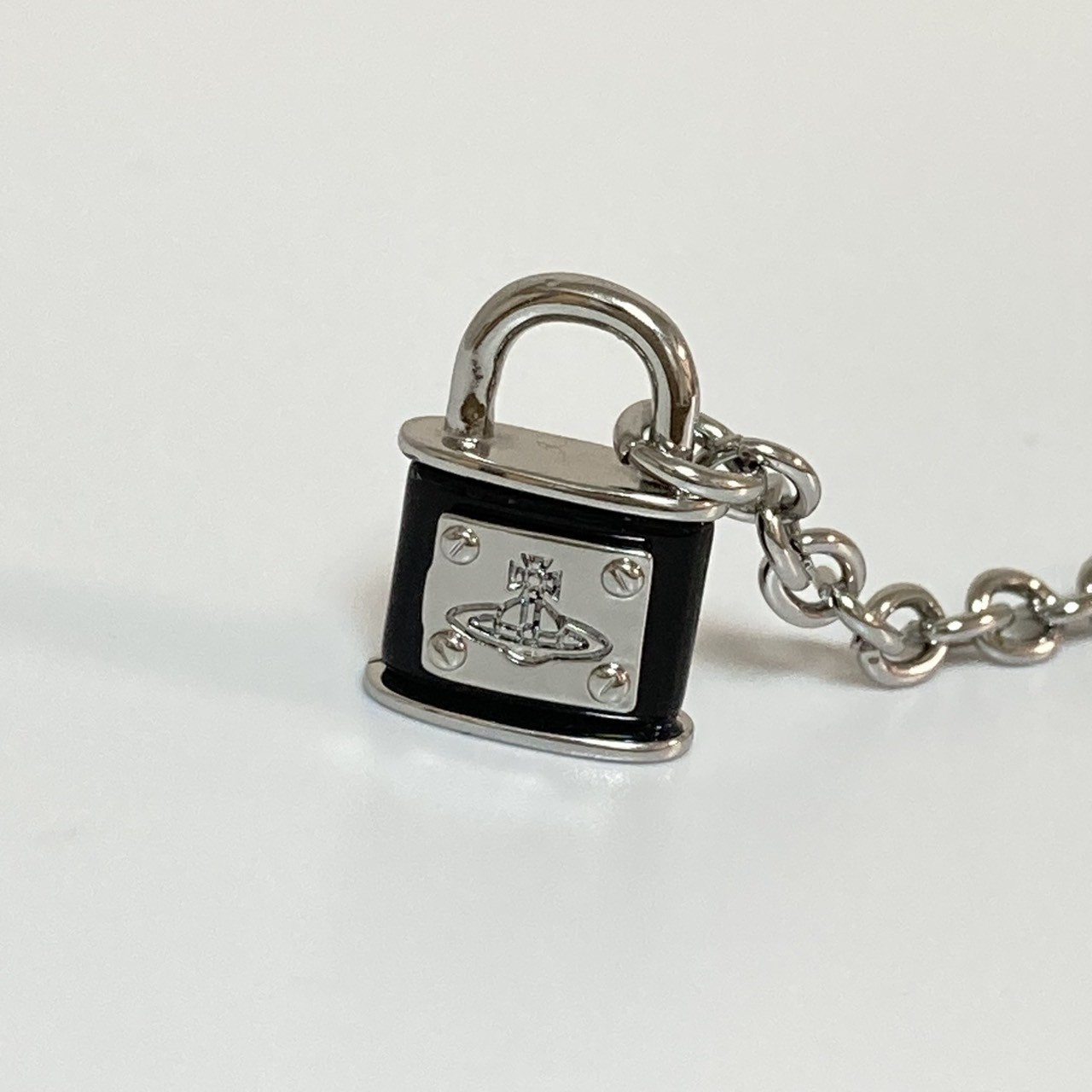 Vivienne Westwood Necklace Padlock Silver Black 1.8cm x 1.3cm w/Pouch NO BOX