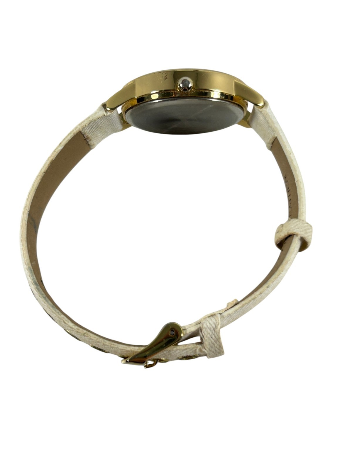 Vivani Faux Leather Cream Fabric Band Womens Wrist Watch White Face Stainless