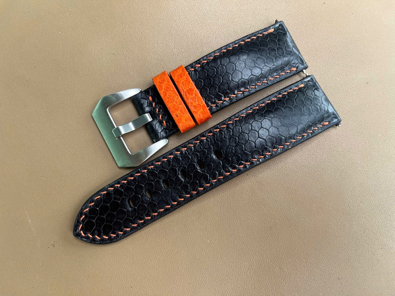 Black Snake Leather Watch Strap Band, Size 16mm 18mm 20mm 21mm 22mm 24mm 26mm