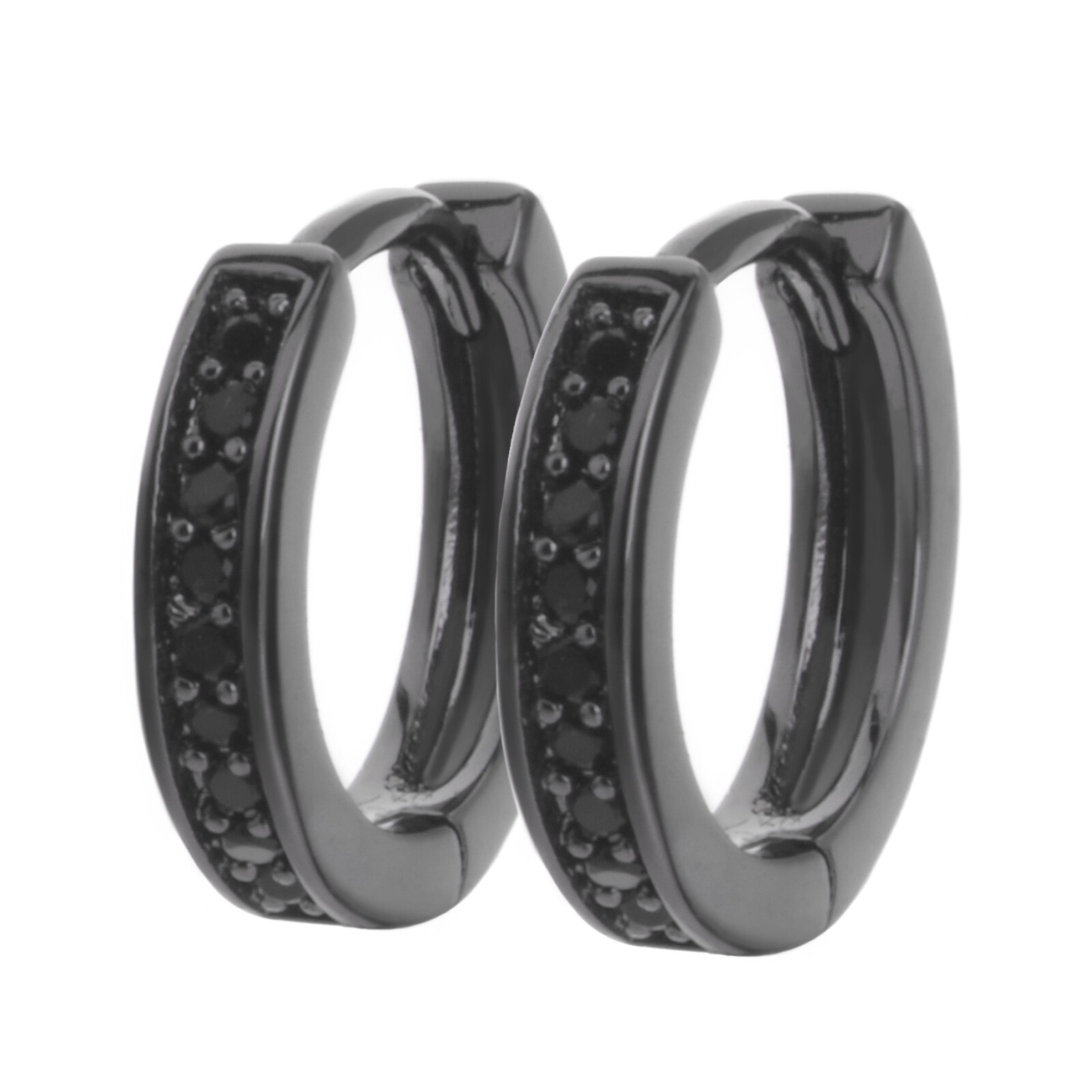 Men’s Women’s Gold Silver Black Tone Iced CZ Huggie Hoop Snap Earrings HE 113