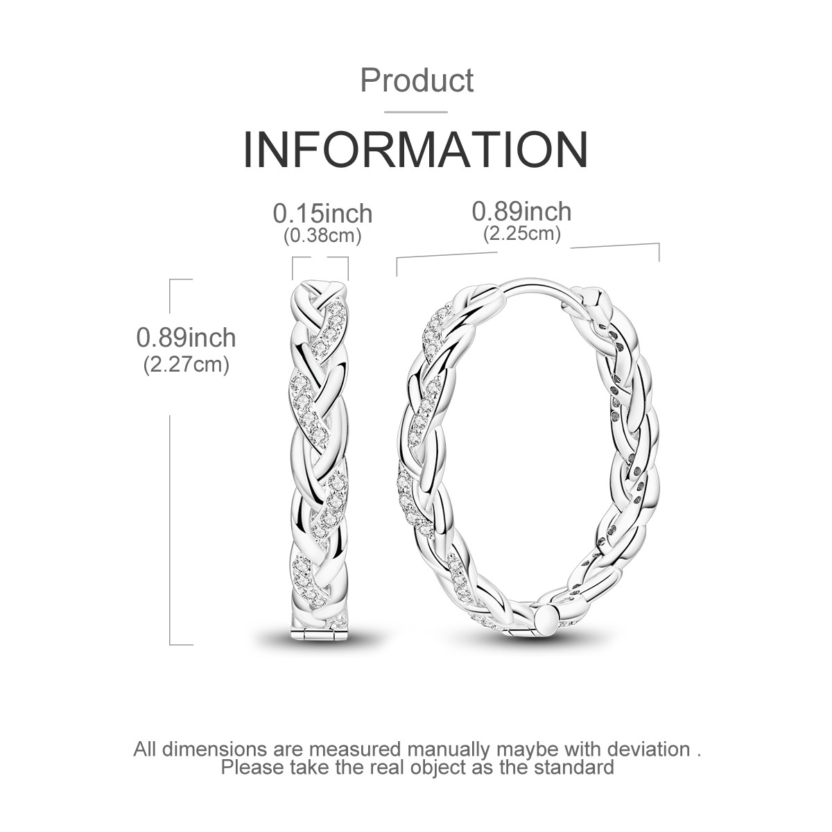 LAZA Original Sparkling Woven 925 Sterling Silver Hoop Earrings CZ Women Jewelry