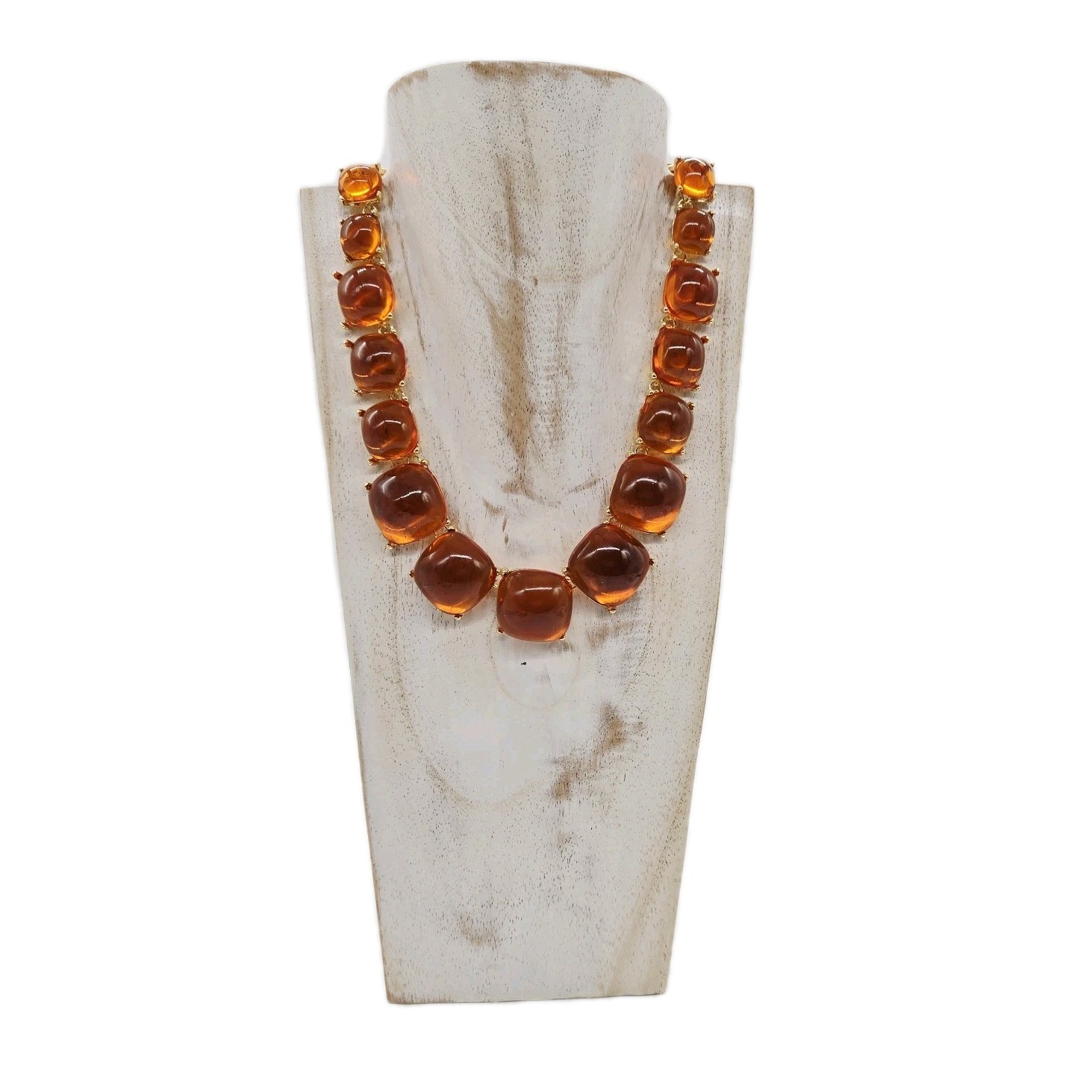 Gripoix Style Necklace Orange Cabochon Gold Tone Graduated Jelly Belly 18.5 in
