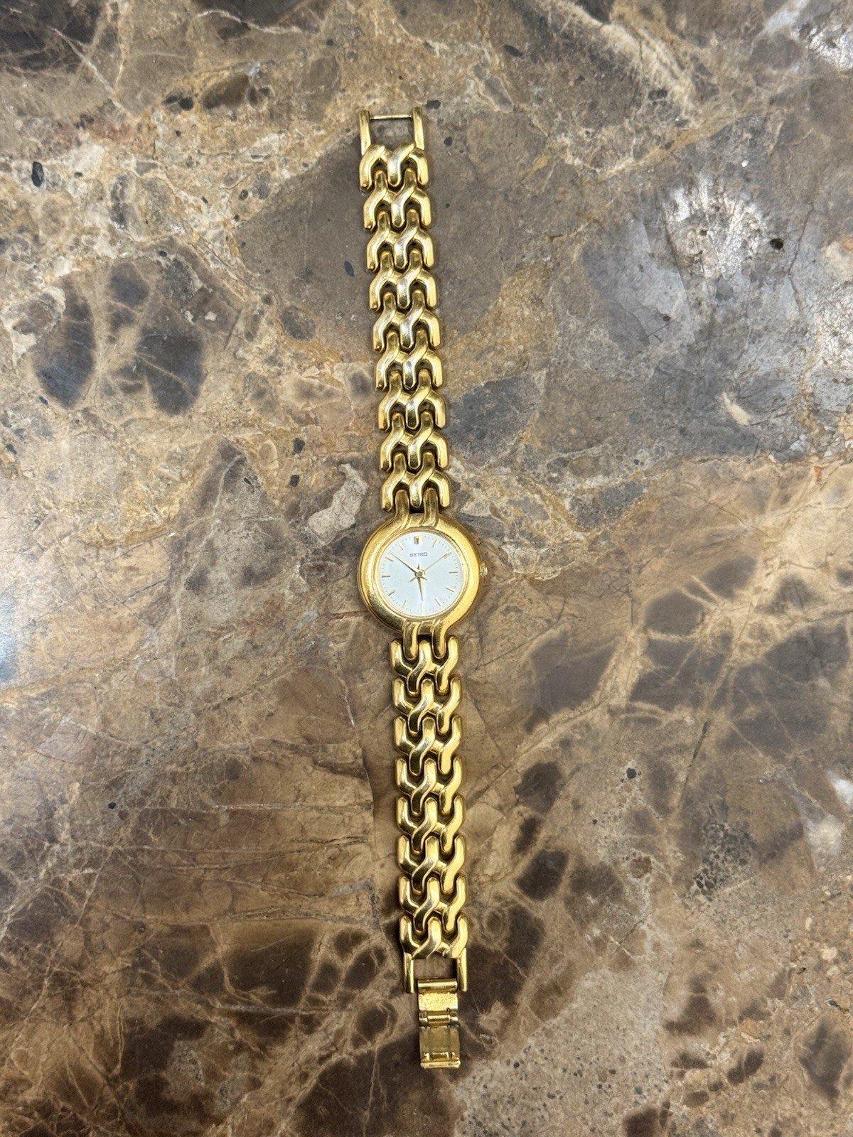 Seiko Womens Watch Vintage Gold Tone Round Dial Link Bracelet 1N01 Untested