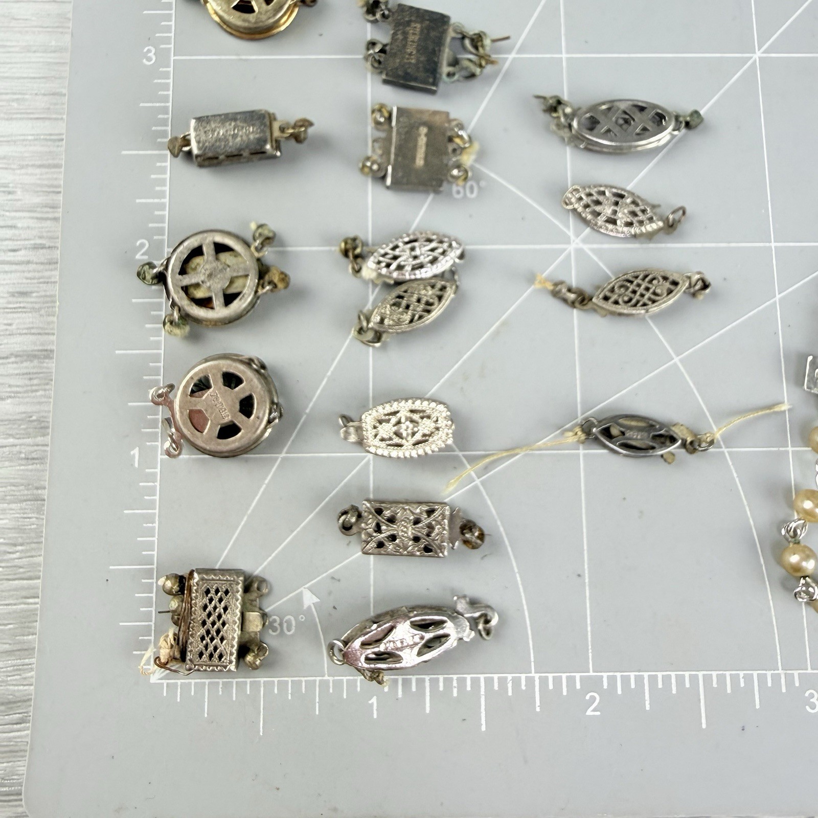 Antique Vintage Sterling Silver Filigree Necklace Clasp Lot 19+ Parts Findings