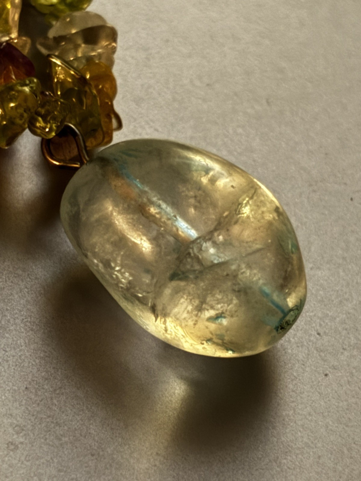 Vtg Aquamarine, Peridot, Citrine, Amethyst w/ Aquamarine Quartz Pendant 17.5″