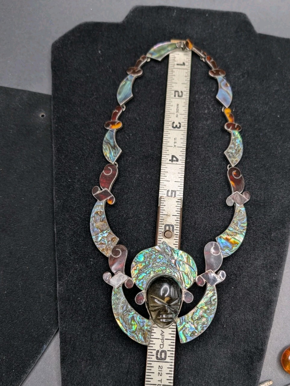 Vtg Statement Piece 925 Mexico Sheen Obsidian Tortoise & Abalone Shell