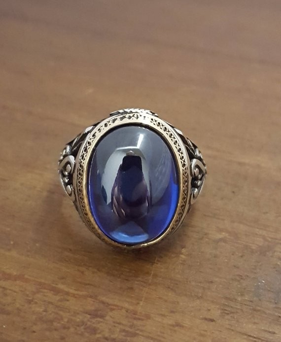 Solid 925 Sterling Silver AA Sapphire Zircon Gemstone Signet Men’s Unisex Ring