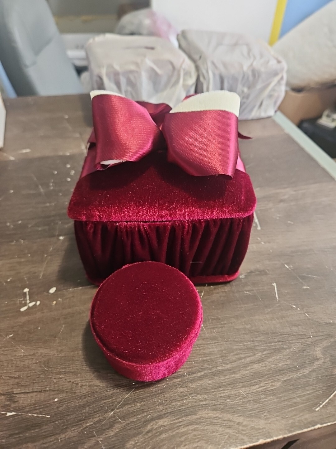 Red Maroon Velvet Square Jewelry Box With Bow Big Box Gift Box Soft