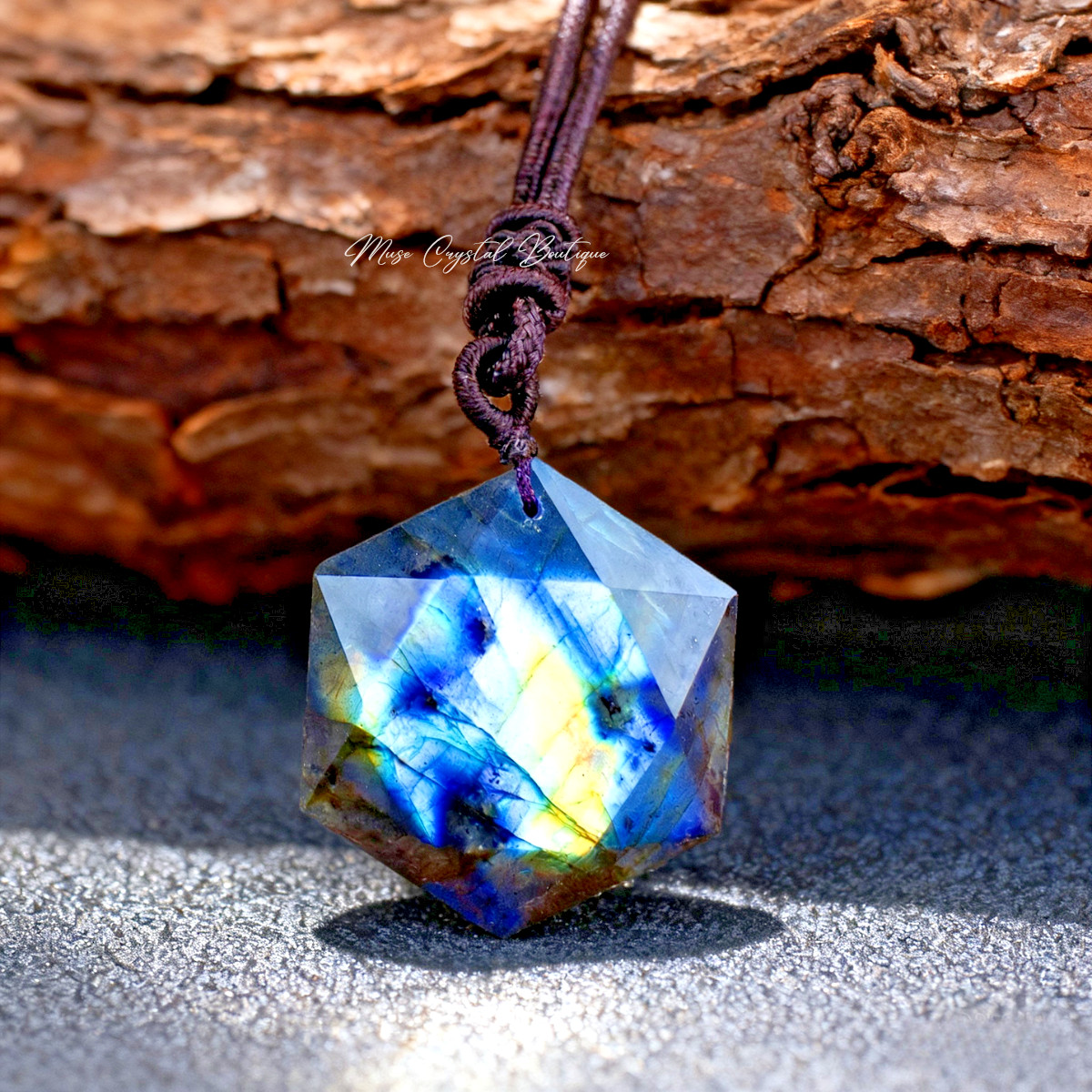 Natural Labradorite Hexagram Amulet Pendant Healing Energy Adjustable Necklace