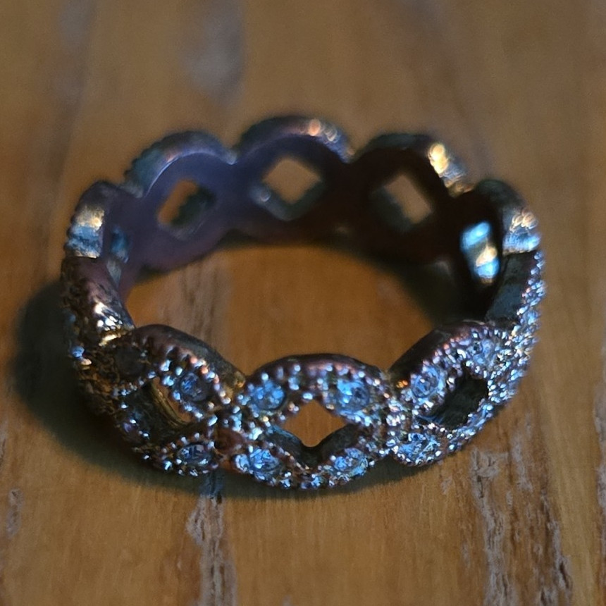 Silver Tone Pavé Infinity Band Ring Round Clear Stones Size 7.25