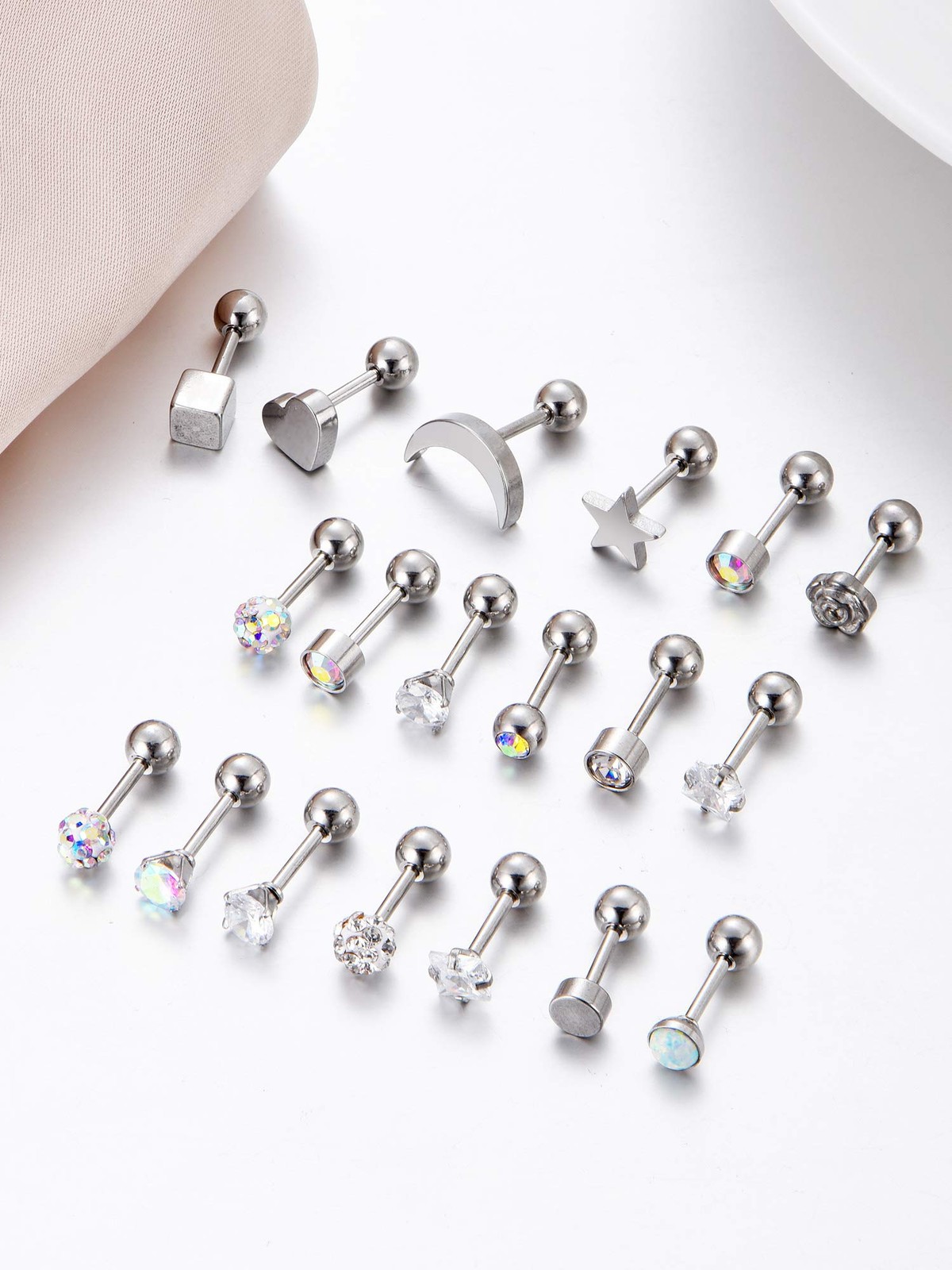 18 Pairs Stainless Steel Stud 18 G/ 1 mm with 4 Screw Ball, Color