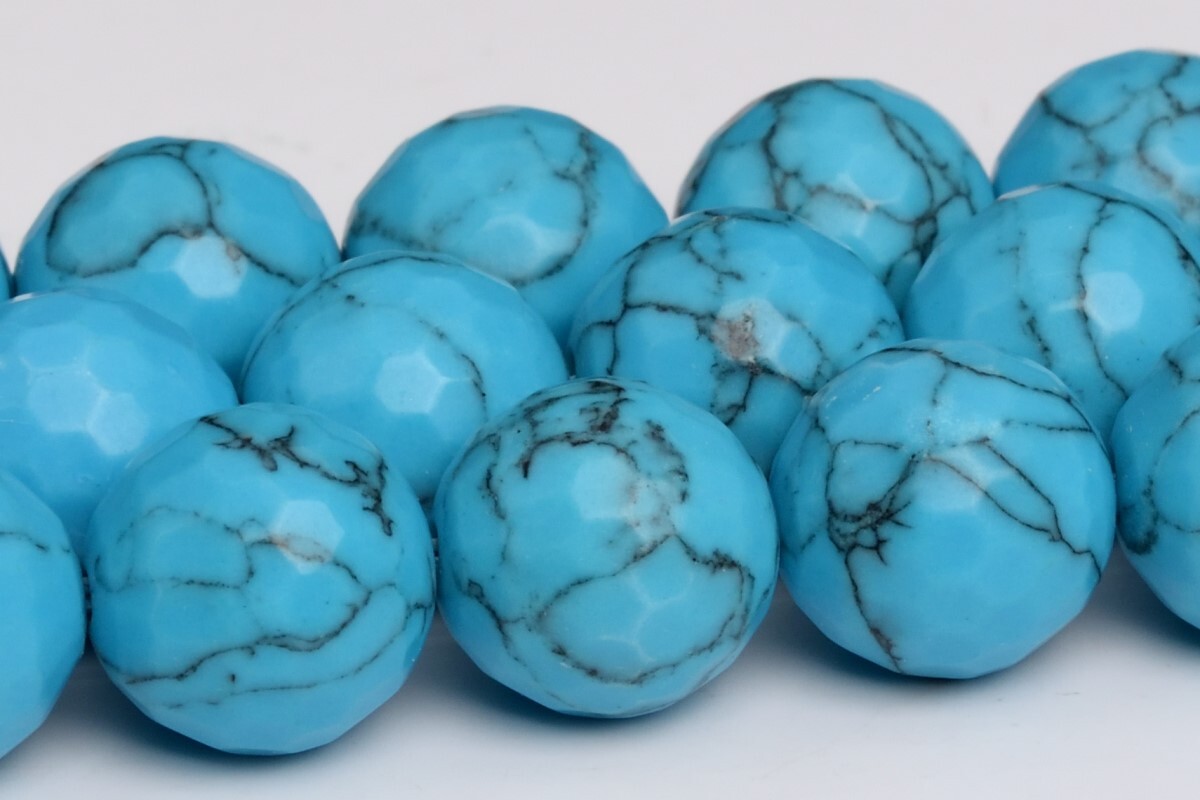 11-12MM Queen Blue Magnesite Turquoise Beads Faceted Round Loose Beads