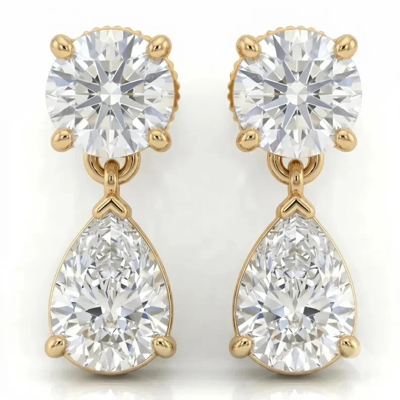 4 CT Marquise Lab Grown Diamond Wedding Drop Dangle Earrings 14K Yellow Gold