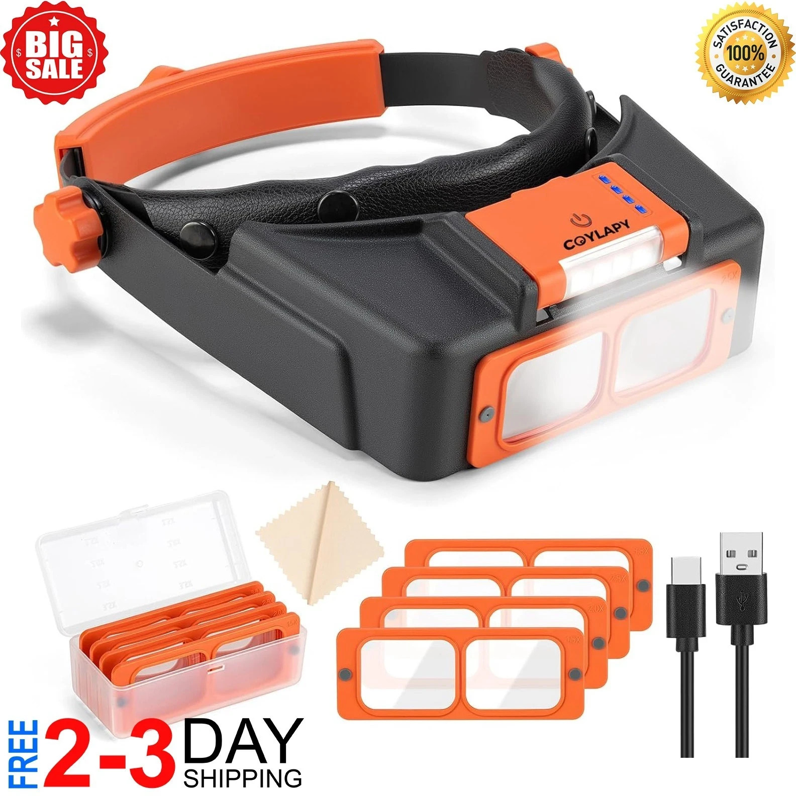 Headband Magnifier with Light Jeweler Magnifying Glass Loupe Visor Optivisor NEW