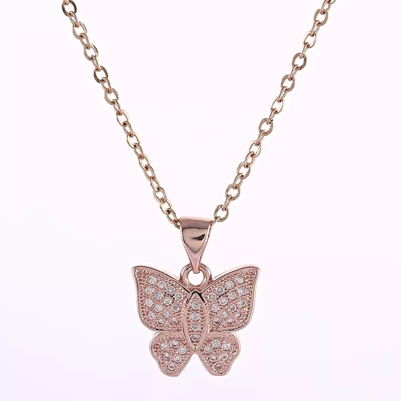 Cubic Zirconia BUTTERFLY CZ Pendant Necklace Silver,Gold, Rose Gold Plated N141
