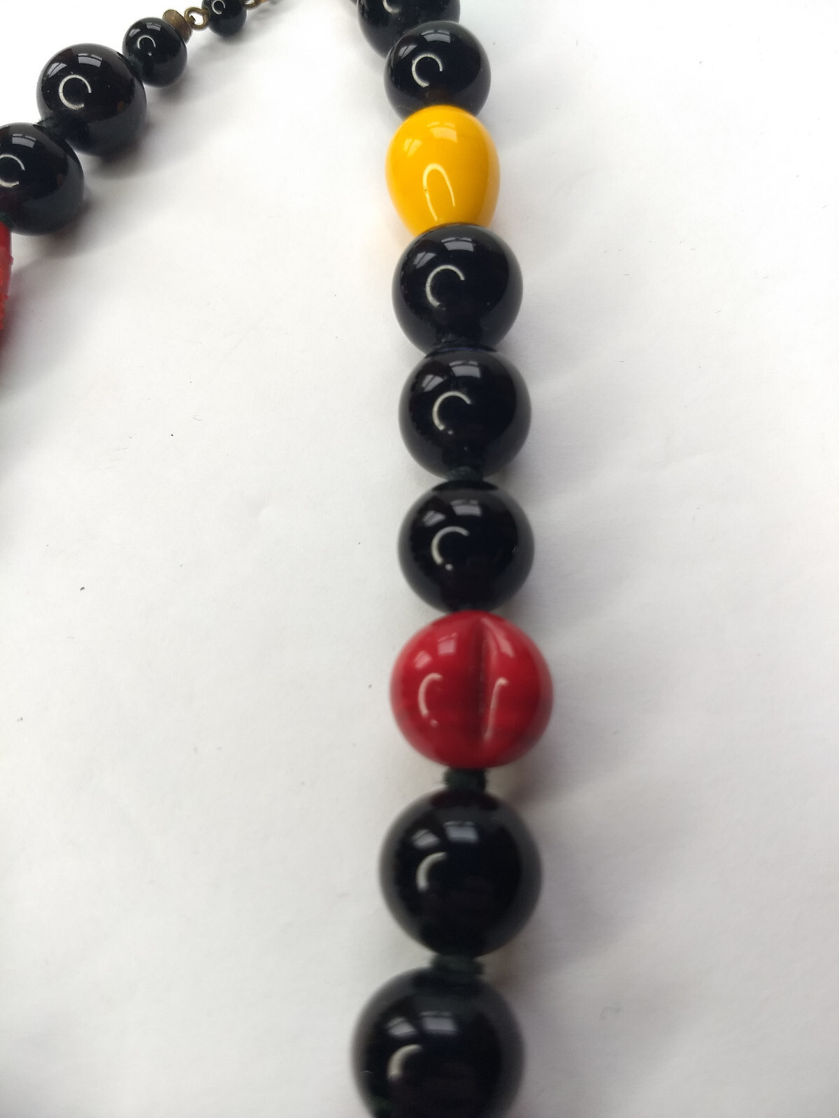 Black Yellow Red Glass Bead Necklace Art to Wear Statement Adjustable length