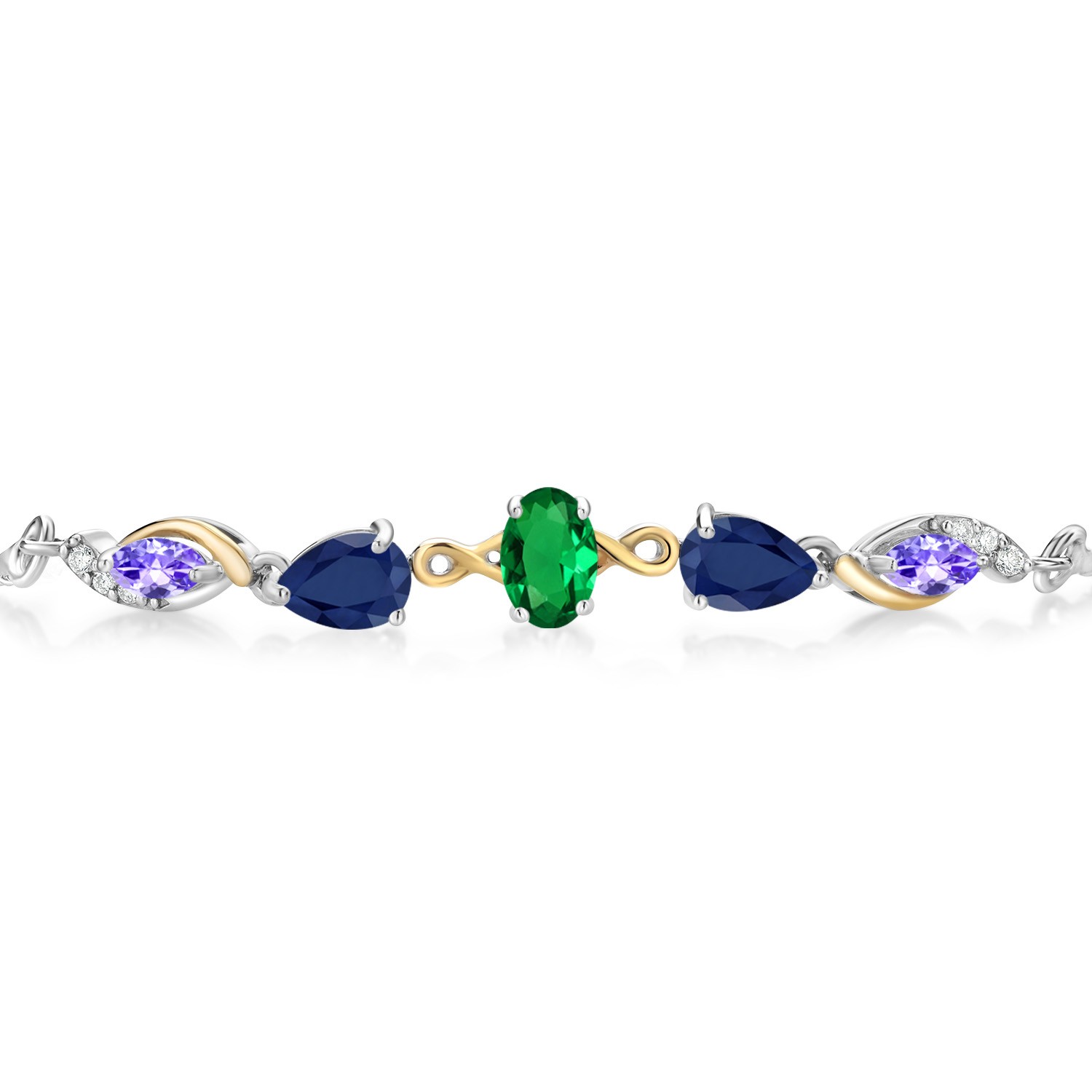 925 Silver and 10K Yellow Gold Nano Emerald Sapphire Tanzanite and Lab Grown