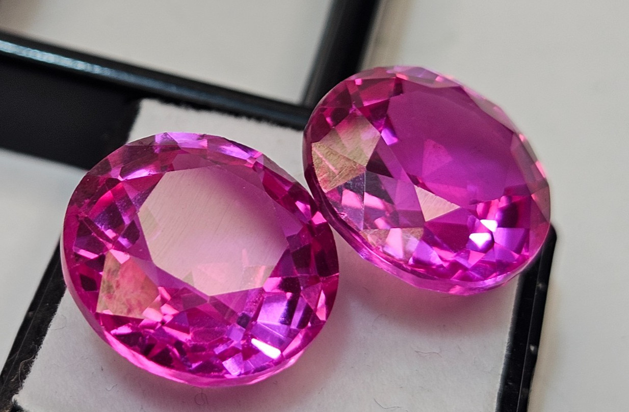 Pink Sapphire 35-36 Ct Round Cut Natural Gemstone Pair For Jewellery Making
