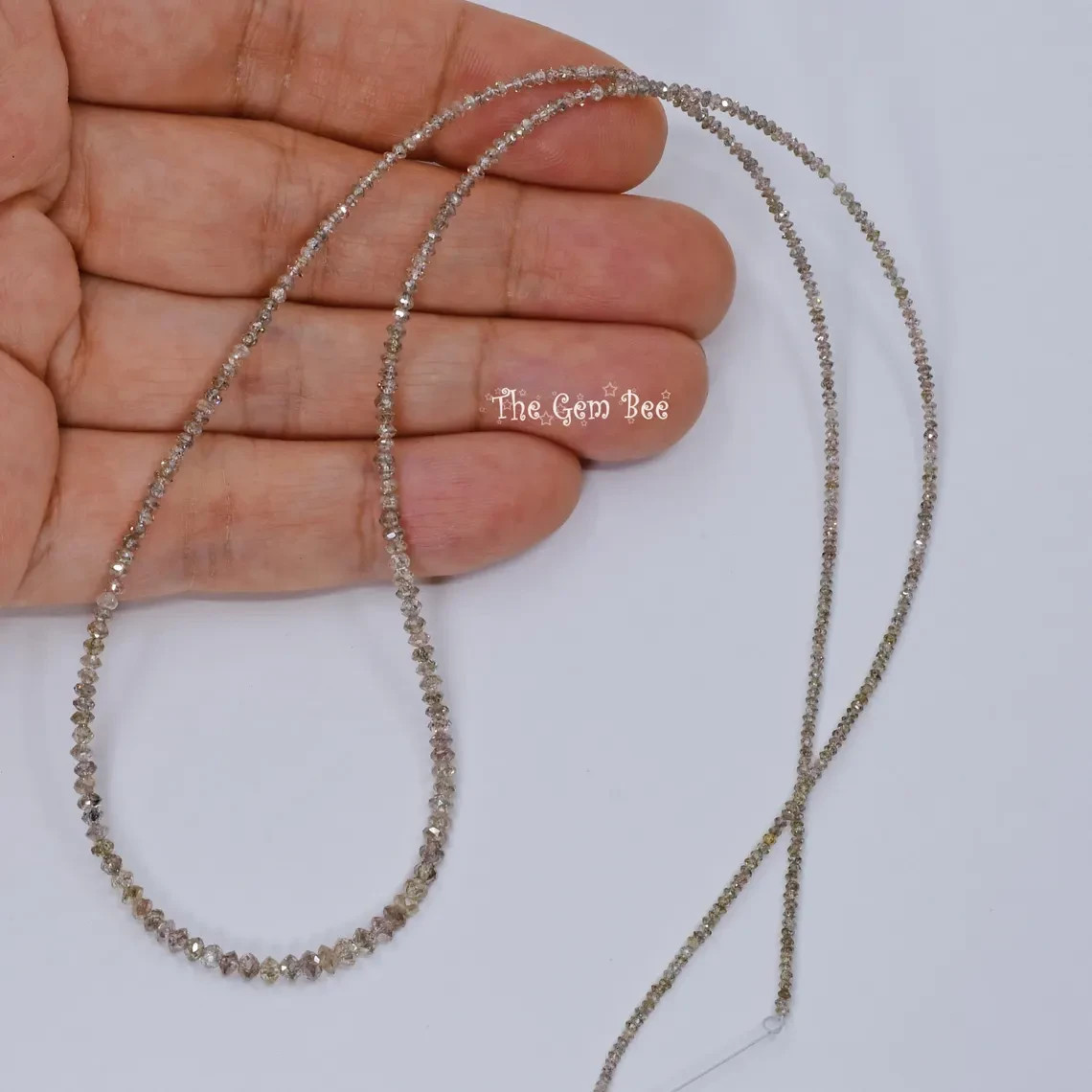 1.3mm-3mm Natural Pinkish Brown Champagne Diamond Faceted Rondelles Beads18″ Str