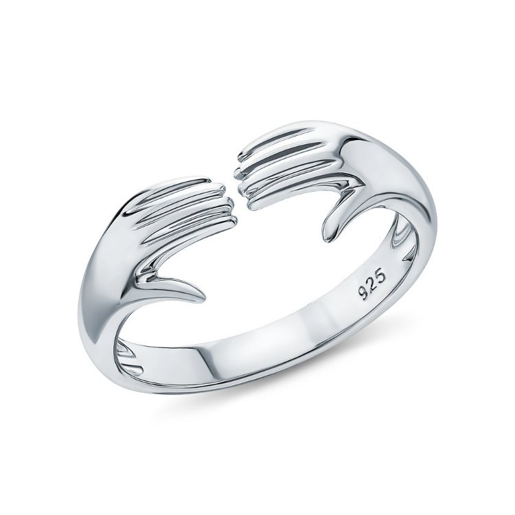 925 Sterling Silver Open Hands Ring | Adjustable Minimalist Statement Jewelry
