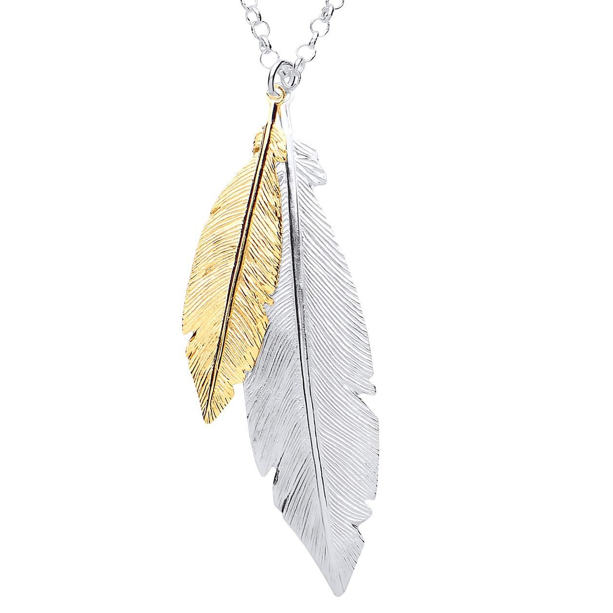 Gilded Silver Jewelco London Angel Wing Feather Charm Necklace 16 + 1 inch
